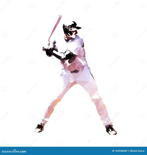 Baseball Player Low Poly Batter Silhouette Vector Illustration