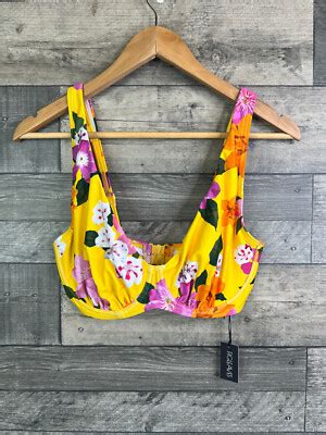 Figleaves Underwired Bikini Top Size 32FF Yellow Floral Panama Plunge Holiday EBay UK