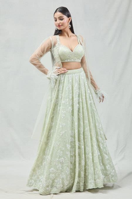 Buy Green Lehenga Georgette Embroidered Sequin Sweetheart And Cutdana