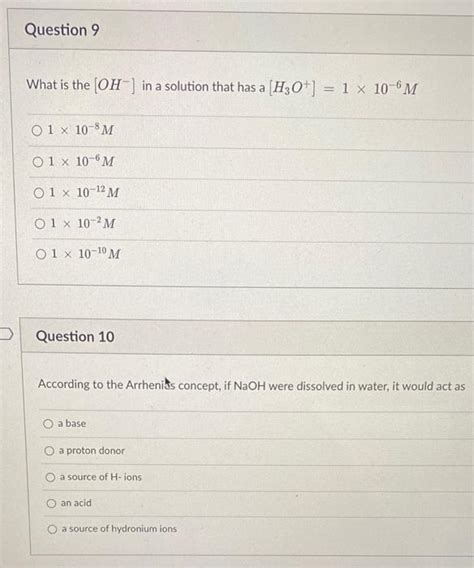 Solved What Is The Oh In A Solution That Has A Chegg