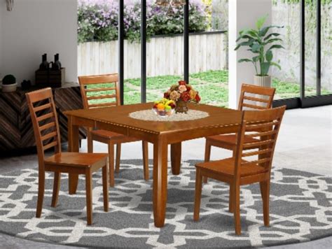 5 Pc Dining room set for 4-Square Dining Table with Leaf and 4 Dining ...