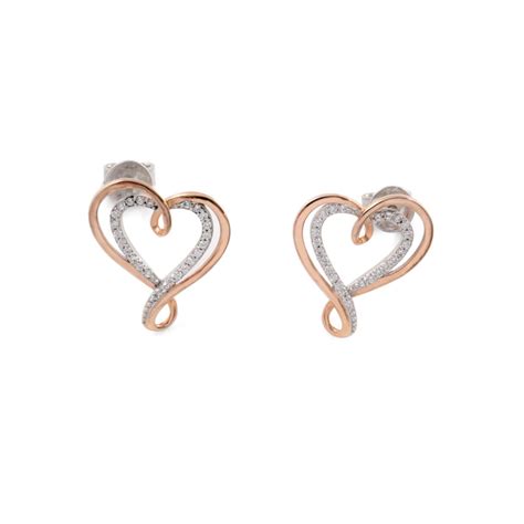 Boucles D Oreilles Coeurs Rosegold En Argent Bicolore Et Oxyde