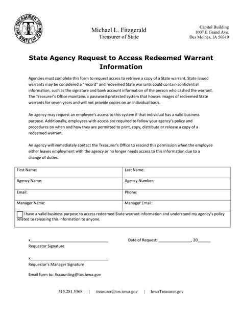 Iowa State Agency Request to Access Redeemed Warrant Information - Fill ...