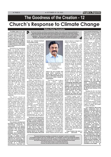 Churchs Response To Climate Change Dr Mathew Koshy Punnackadu