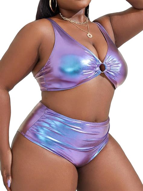 Amazon MakeMeChic Women S Plus Size 2 Piece Metallic Bikini Set