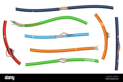 Damaged Wires Of Different Colors Vector Illustrations Set Stock Vector