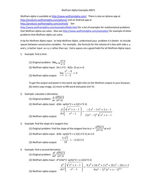 Examples Related To The Computer Project Using Wolfram Alpha