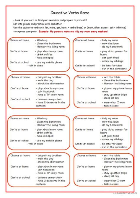 Causative Discussion Starters Speaking Cards Speaking P