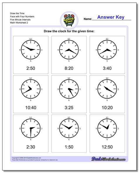 Telling Time To The Five Minute Interval Worksheets Telling Time