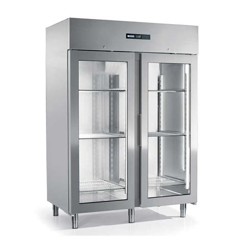 Armoire froide négative cuve inox emboutie GN 2 1 2 portes vitrées 1400