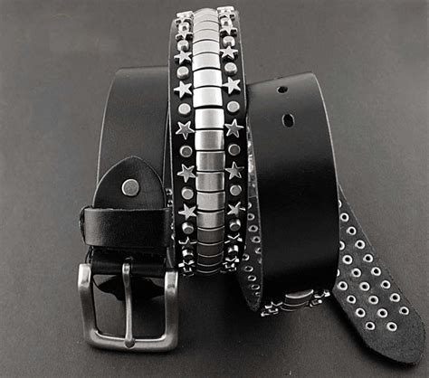 Men S Punk Biker Genuine Leather Belt W Metal Studded Rivet Hip Hop