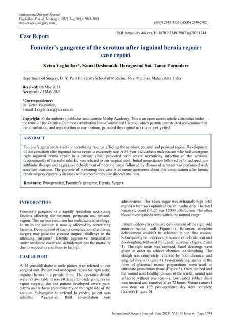 Fournier’s Gangrene Of The Scrotum After Inguinal Hernia Repair Case Report Pdf