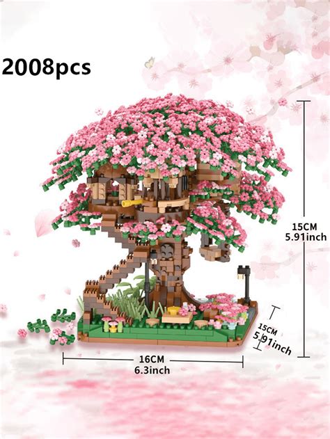 Cherry Blossom Bonsai Tree Diy Pink Cherry Blossom Tree House Micro Building Blocks Set 3d