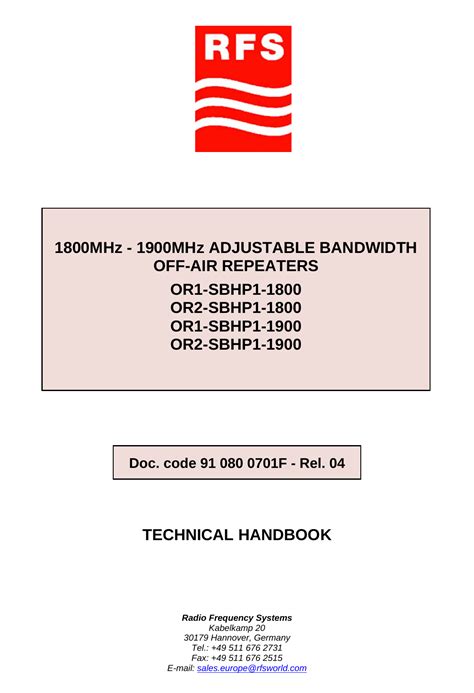 Radio Frequency Systems Wins Pcs Off Air Repeater User Manual