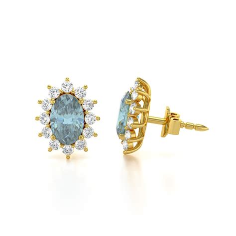 Boucles D Oreilles ADEN Or 585 Jaune Fleur Aigue Marine Et Diamants 1