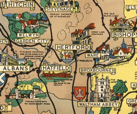 Mapa Antiguo De Essex Suffolk Hertfordshire 1948 Carta Pictórica De Los Ferrocarriles