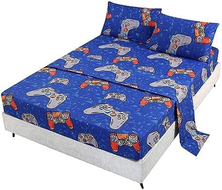 Amazon Sdiii Pcs Blue Gamer Sheets Queen Bed In A Bag Gaming