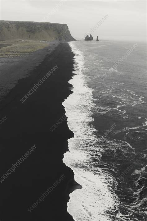 Aerial View Of Black Sand Beach Reynisfjara Iceland Stock Image