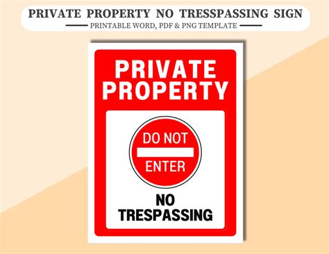 Private Property No Trespassing Sign. Printable Word and PDF File, Plus
