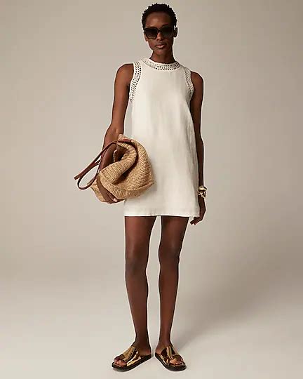 J Crew Maxine Crochet Trim Shift Dress In Linen For Women