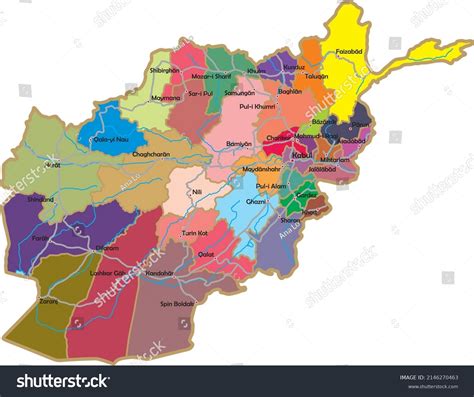 Vector Color Administrative Map Afghanistan Rivers Stock Vector ...