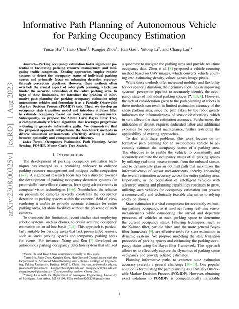 Pdf Informative Path Planning Of Autonomous Vehicle For Parking