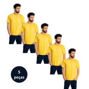 5 Camisetas malha fria PV AMARELO CANÁRIO adulto