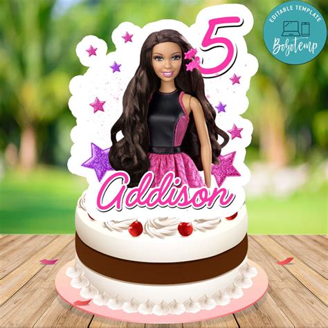 Black Barbie Birthday Cake Topper Digital File Printable Diy Createpartylabels