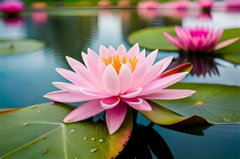 Lirio De Agua Rosa En Un Estanque Con Hojas Verdes Y Lirios De Agua