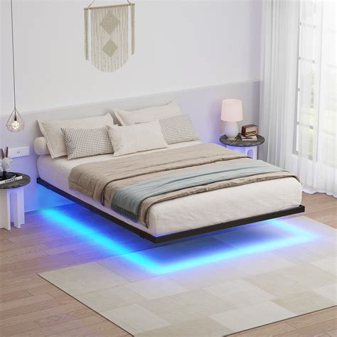 Lusimo Floating Bed Frame With Led Lights Queen Size Metal Platform Bed