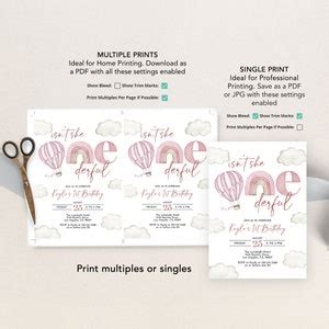 Hot Air Balloon First Birthday Invitation EDITABLE Onederful Party