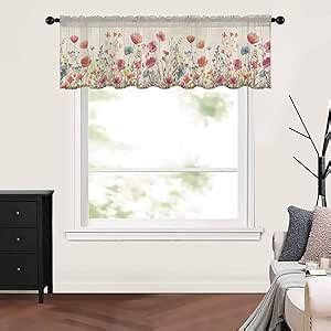 Amazon.com: Floral Red Valance Curtains for Kitchen//Bedroom/Bathroom ...