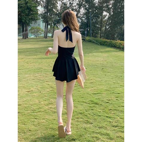 Ready Stock In Malaysia Swimwear Swimsuit Women Bikini One Piece Ribbon Swimdress Sexy Slim