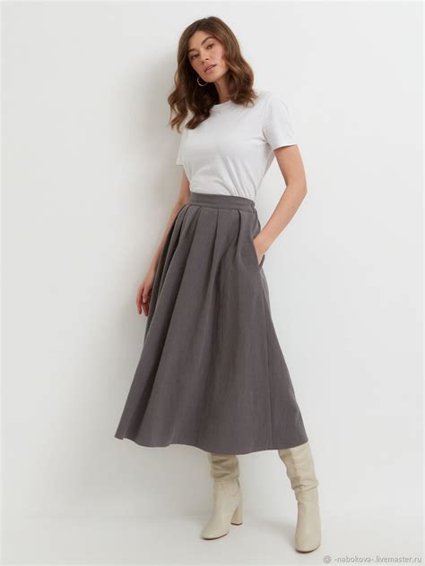 Серая юбка ниже колен из крапивы в интернет-магазине Ярмарка Мастеров ...