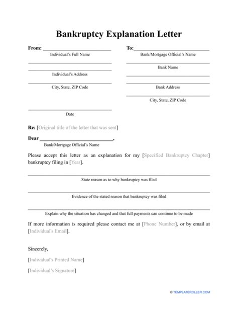 Bankruptcy Explanation Letter Template Download Printable Pdf