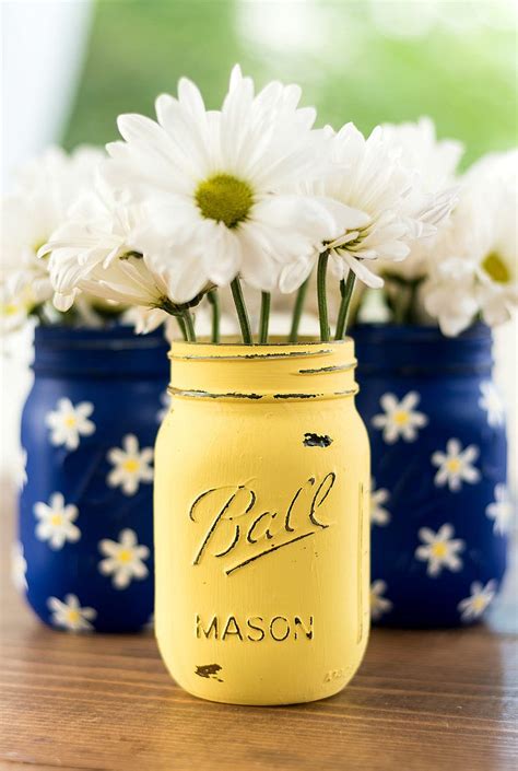 Daisy Painted Mason Jars Cobalt Blue and Yellow Painted | Etsy