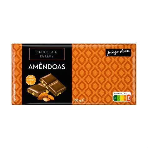 Mercadão Pingo Doce Tablete de Chocolate Leite Amêndoas Pingo Doce