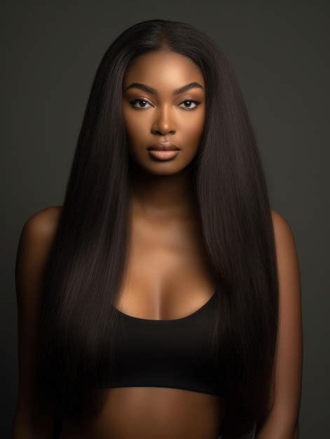 Belle Femme Modèle Africaine ébène Avec Une Longue Coiffure Produits Capillaires De Soins Et De