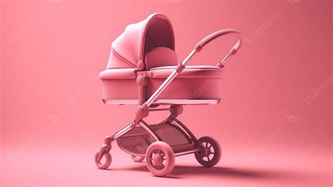 Contemporary Pink Baby Carriage Stroller And Pram Simulation On A Pink