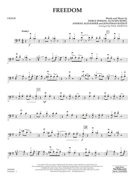 Freedom Arr Paul Murtha Cello By Jon Batiste Sheet Music For