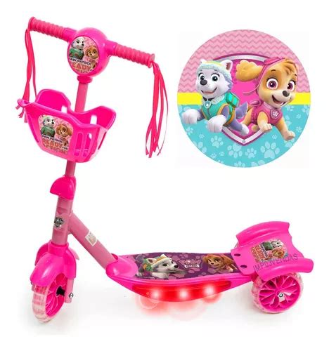 Patinete Musical Patrulha Canina Rosa Infantil Cesta Luz Frete grátis