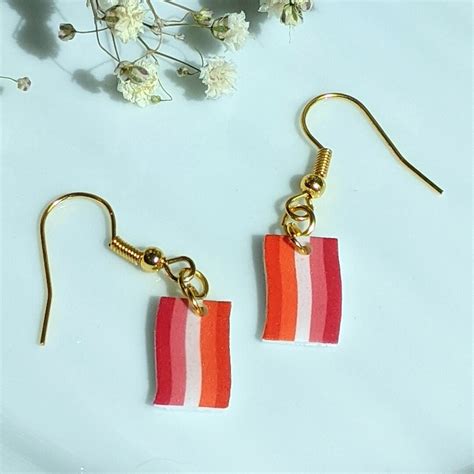Tiny Lesbian Pride Flag Drop Earrings Pride Earrings Gay Etsy