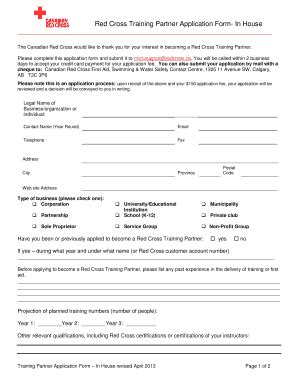 Fillable Online Red Cross Training Partner Application Form In House