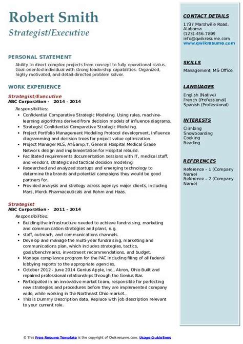 Strategist Resume Samples Qwikresume