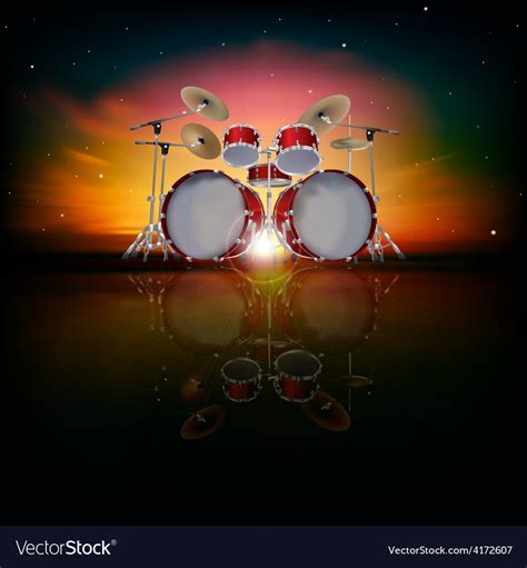 Abstract music background with drum kit and red Vector Image