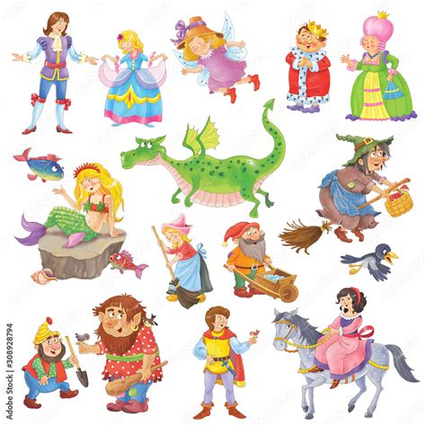 Ilustrace Big Set Of Cute Fairy Tale Characters King Queen Prince