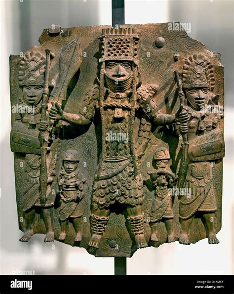 Bronze Brass Plaque Showing The Oba Of Benin With Attendants Edo