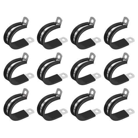 Uxcell 12pack 1 18 Cable Clamp R Shape Stainless Steel Rubber Cushioned Pipe Strap