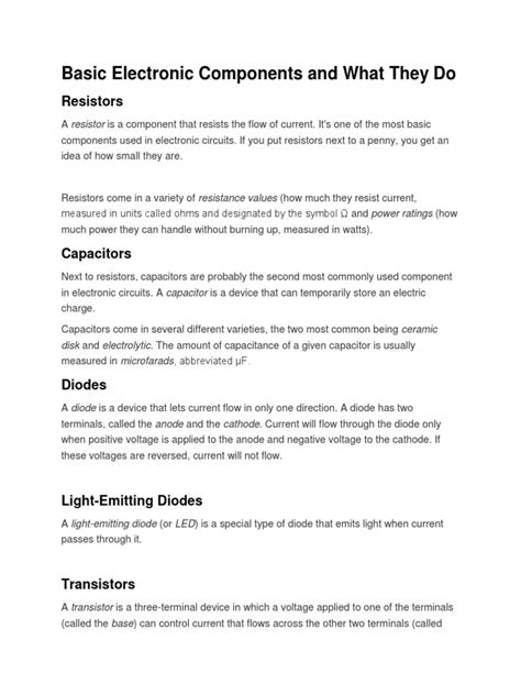 Basic Electronic Components And What They Do Pdf