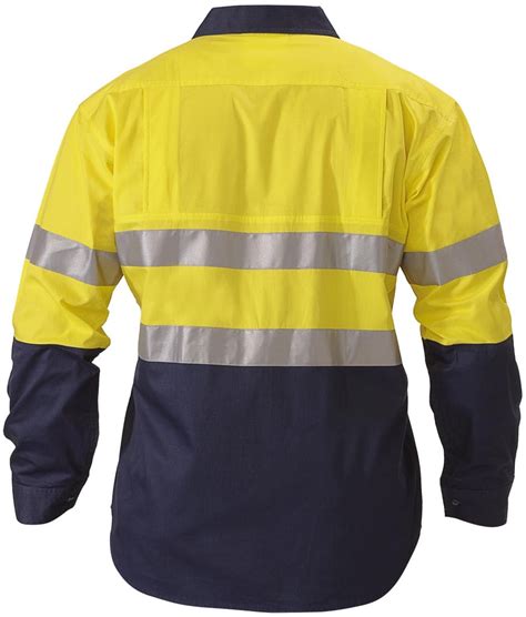 Bisley 2 Tone Yellow And Navy 3m Hi Vis Gusset Cuff Long Sleeve Shirt